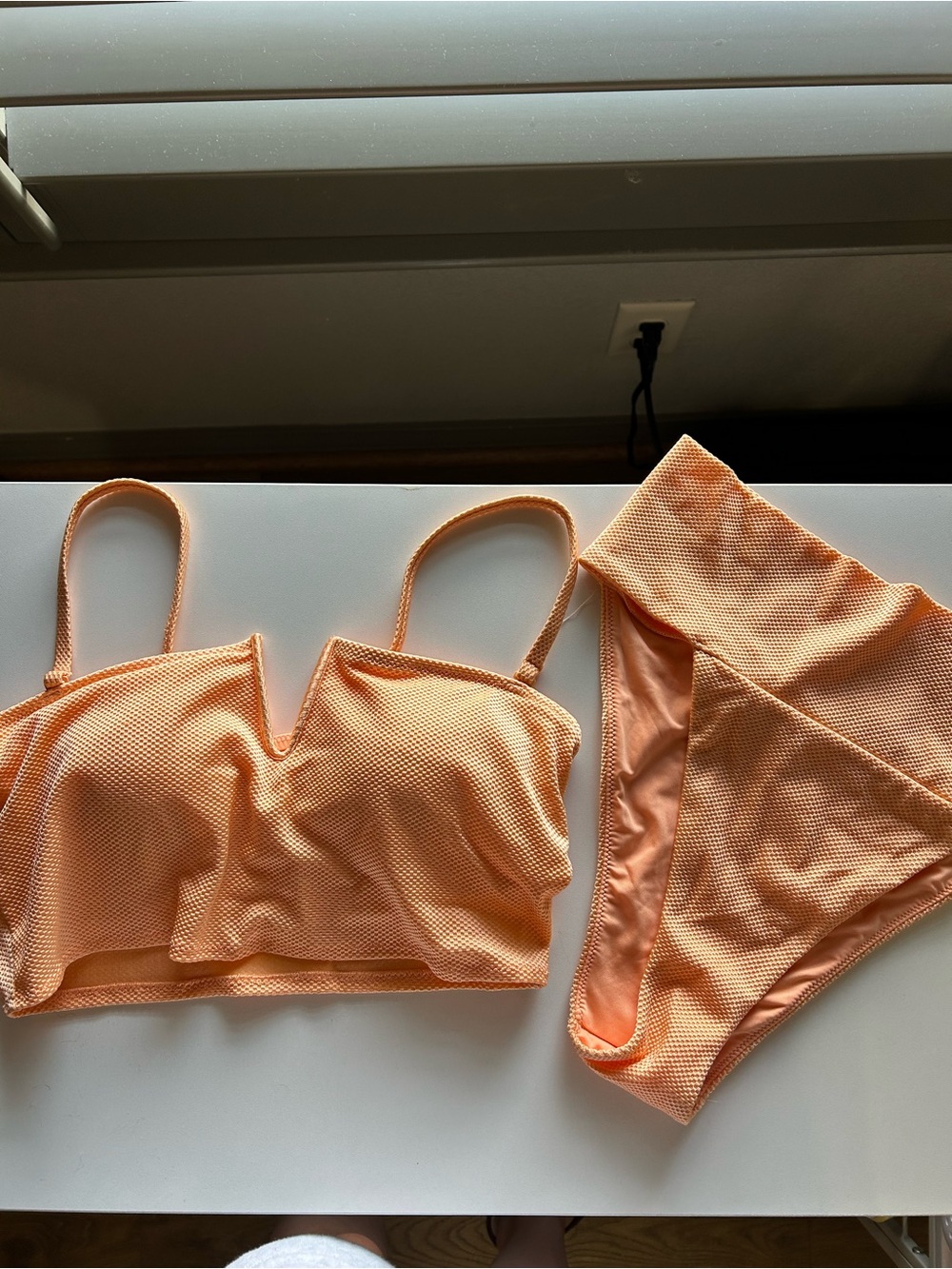 aerie Peach Textured Bralette & High-Waist Brief Set